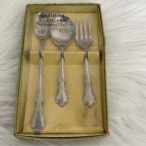 Toddletime By Oneida Fork 2 Spoons Set/3 Child/Toddler Stainless Flatware W/Box